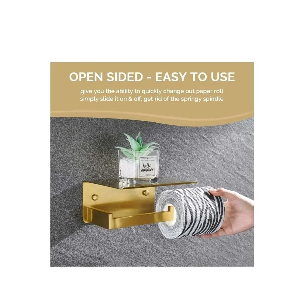 Stainless Steel Toilet Paper Holder with Shelf Brushed Gold Wall Mount 2 Pack s1